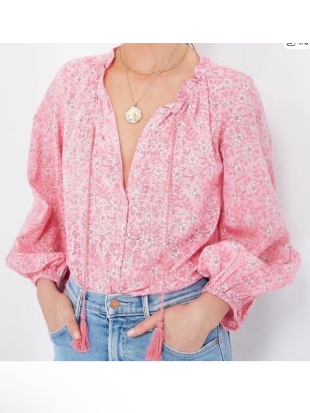 Emerson Fry India Collection Bardot Top Organic Cotton Pink Floral